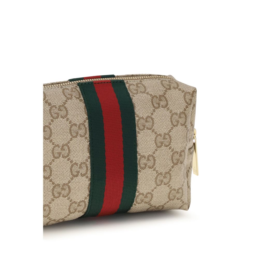 Gucci Beige Cotton Medium Beauty Case with Web Stripe