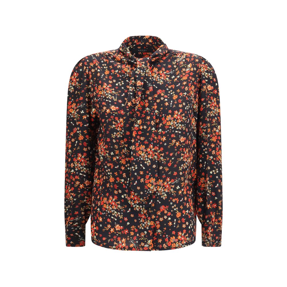 Gucci Multicolor Silk Shirt with Tie-Neck Bow