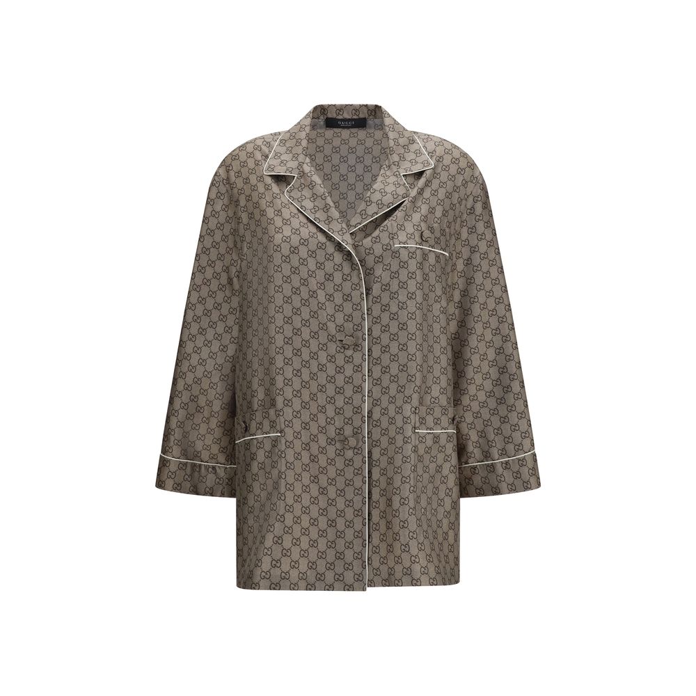 Gucci Beige Silk Dress Shirt - Elegant GG Print