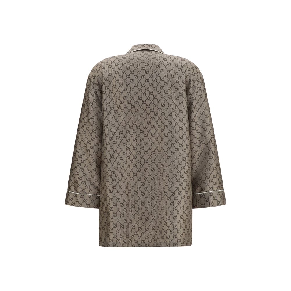 Gucci Beige Silk Dress Shirt - Elegant GG Print