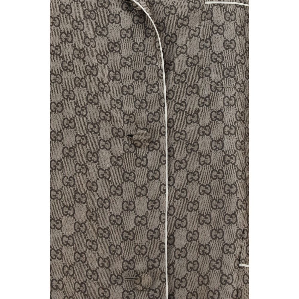 Gucci Beige Silk Dress Shirt - Elegant GG Print