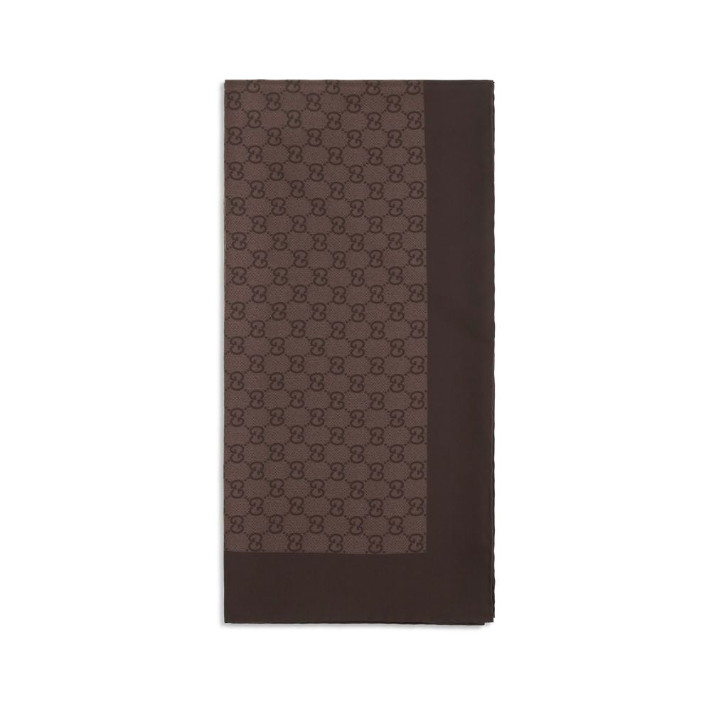 Gucci Brown Silk Foulard - GG Pattern Scarf