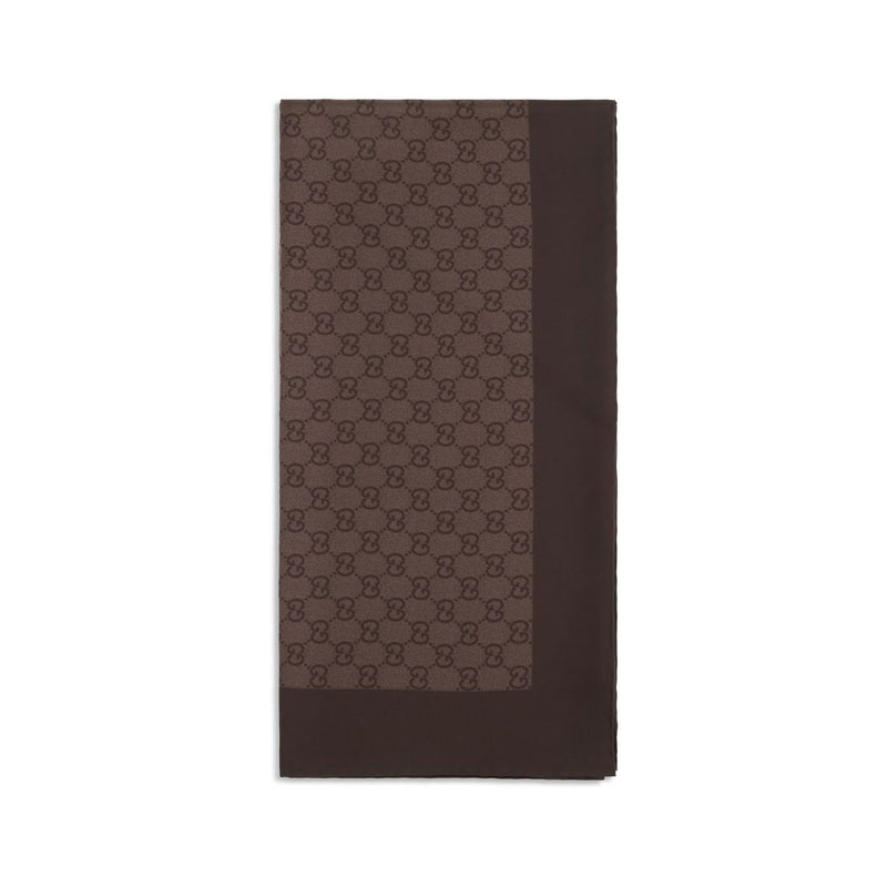 Gucci Brown Silk Foulard - GG Pattern Scarf