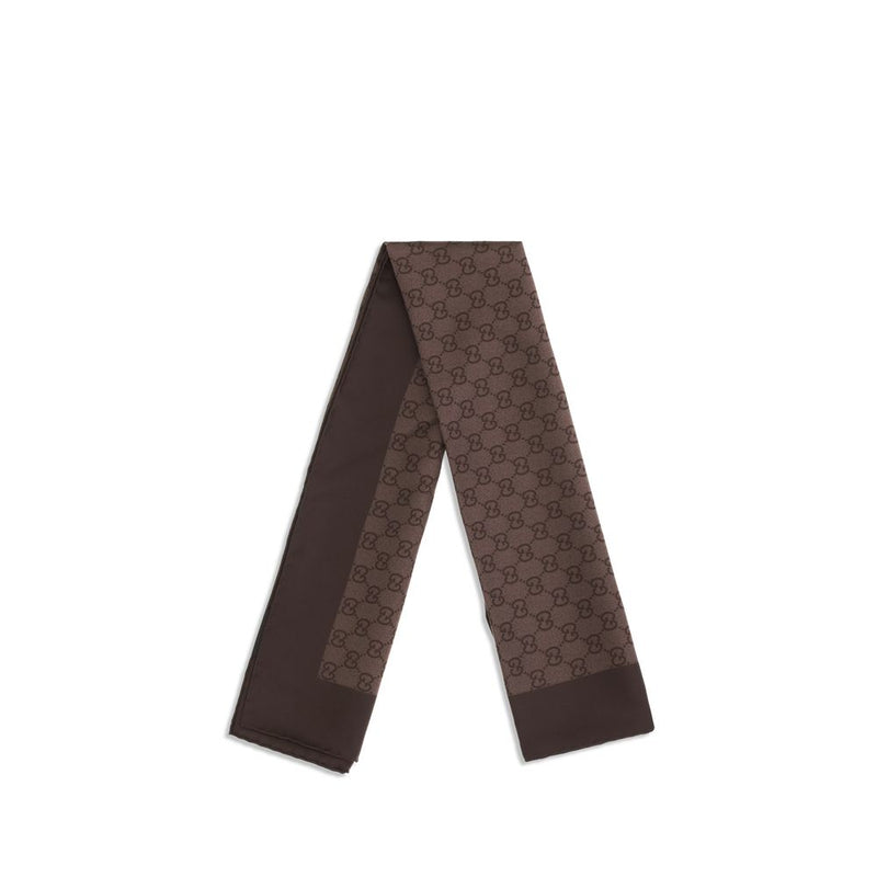 Gucci Brown Silk Foulard - GG Pattern Scarf