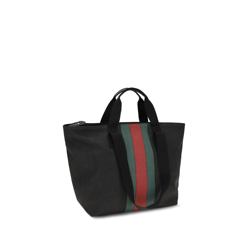 Gucci Black Fabric Shoulder Bag - Iconic Web Stripe Design