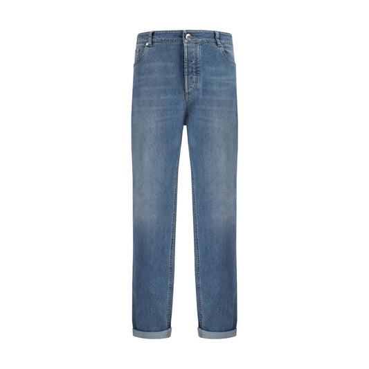 Brunello Cucinelli Blue Cotton Straight-Leg Jeans for Men