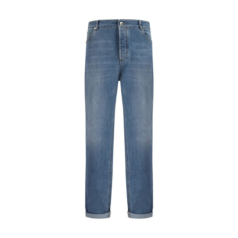 Brunello Cucinelli Blue Cotton Straight-Leg Jeans for Men