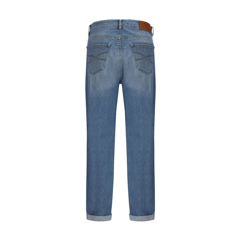 Brunello Cucinelli Blue Cotton Straight-Leg Jeans for Men
