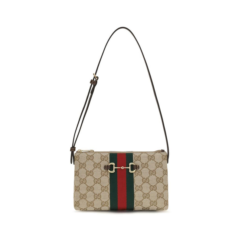 Gucci Beige GG Print Shoulder Bag with Horsebit Detail