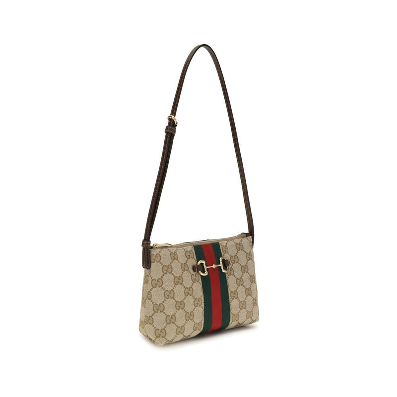 Gucci Beige GG Print Shoulder Bag with Horsebit Detail