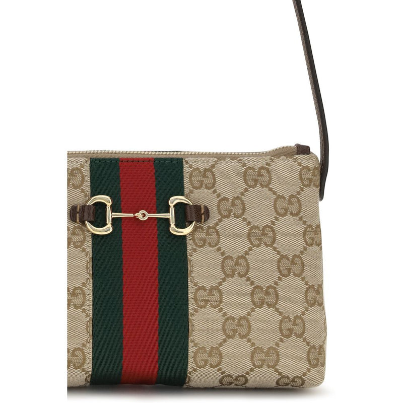 Gucci Beige GG Print Shoulder Bag with Horsebit Detail