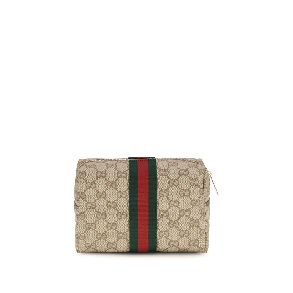 Gucci Medium Beauty Case with Web Stripe - Beige Cotton