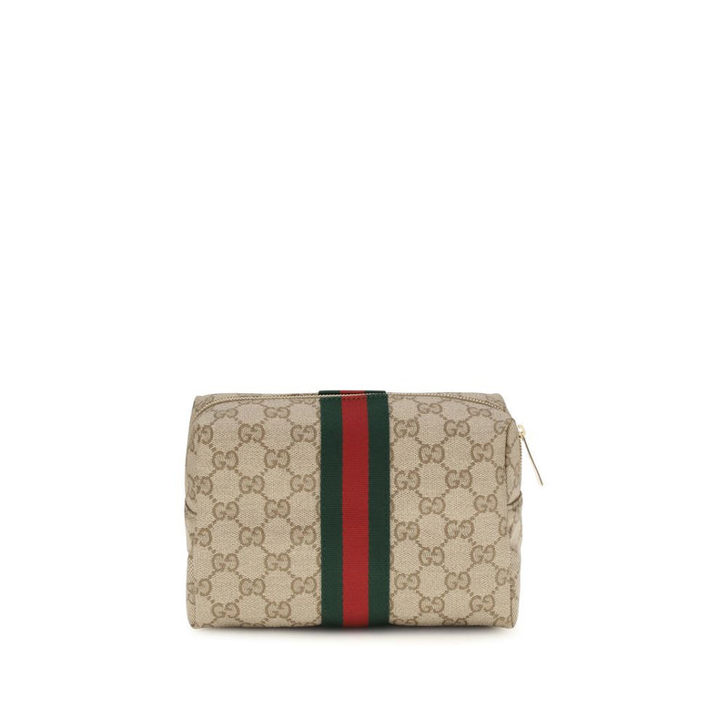 Gucci Medium Beauty Case with Web Stripe - Beige Cotton