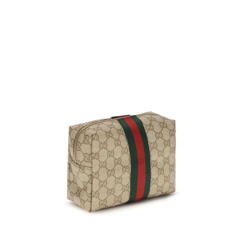 Gucci Medium Beauty Case with Web Stripe - Beige Cotton