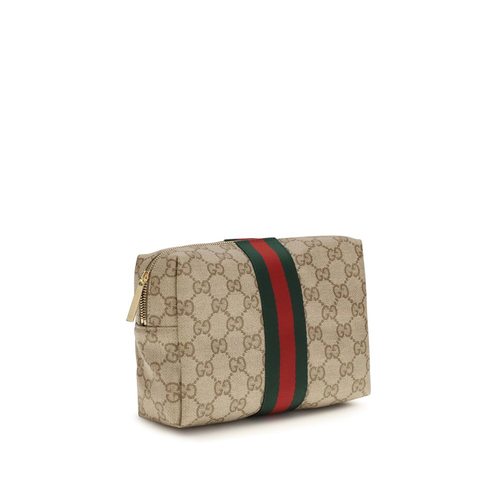 Gucci Medium Beauty Case with Web Stripe - Beige Cotton