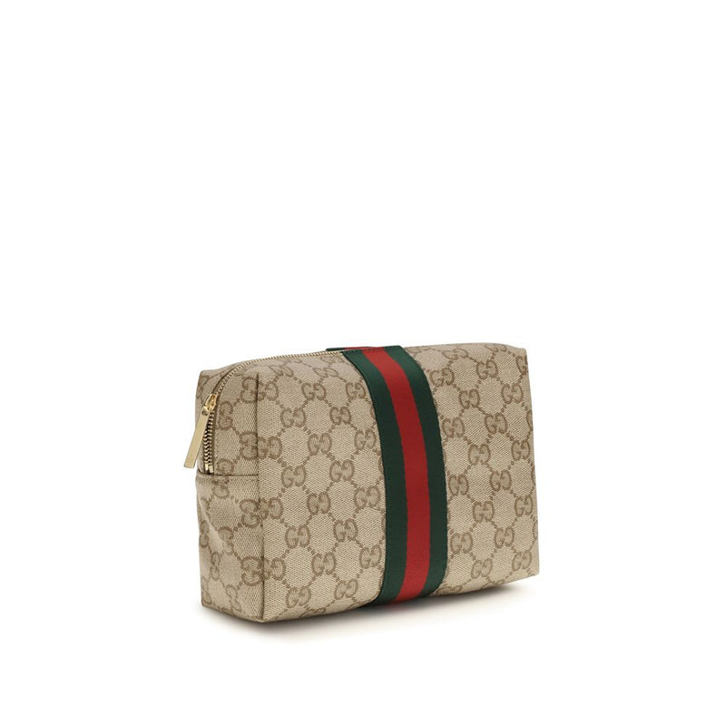 Gucci Medium Beauty Case with Web Stripe - Beige Cotton
