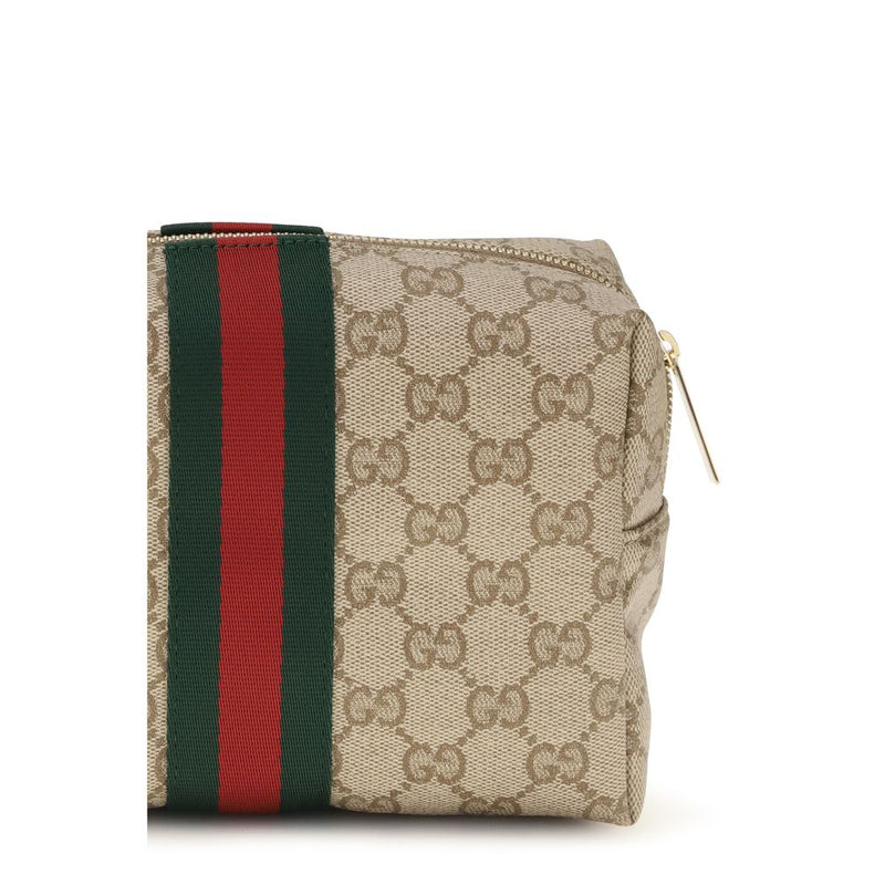 Gucci Medium Beauty Case with Web Stripe - Beige Cotton