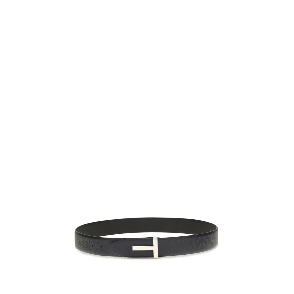 Tom Ford Black Calf Leather Bos Taurus Belt - Reversible Design
