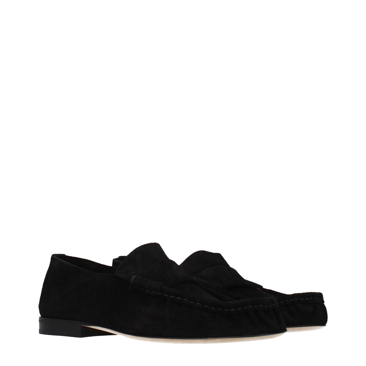 The Row Black Leather Slip-On Loafers for Women