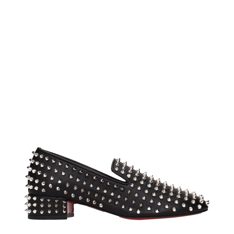 Christian Louboutin Black Leather Slip-On Loafers for Women