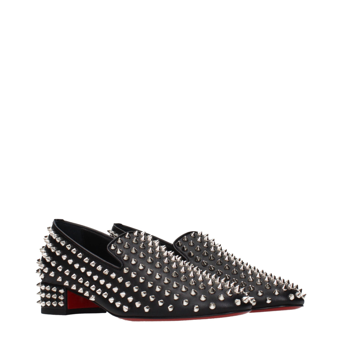 Christian Louboutin Black Leather Slip-On Loafers for Women