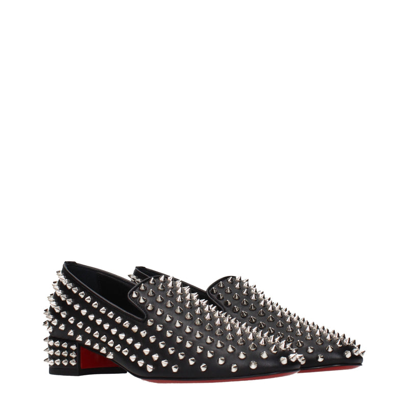 Christian Louboutin Black Leather Slip-On Loafers for Women