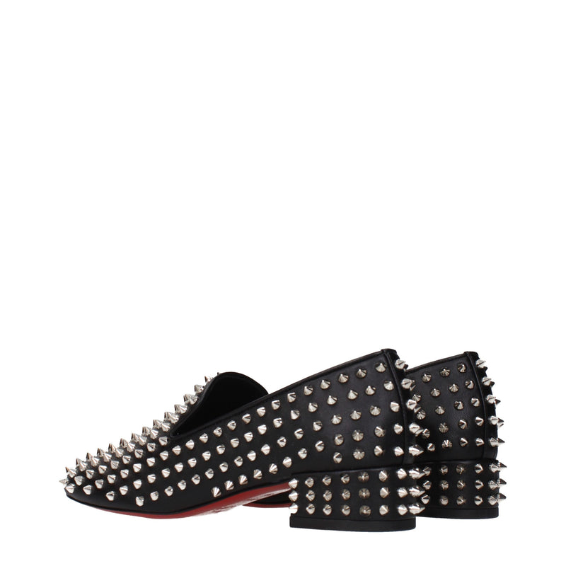 Christian Louboutin Black Leather Slip-On Loafers for Women
