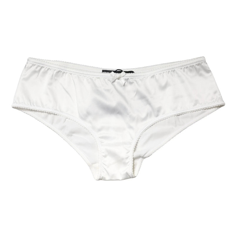 Dolce & Gabbana White Silk Stretch Mid Waist Brief Panty Underwear