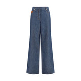 Fendi Blue Cotton Wide-Leg Chambray Jeans for Women