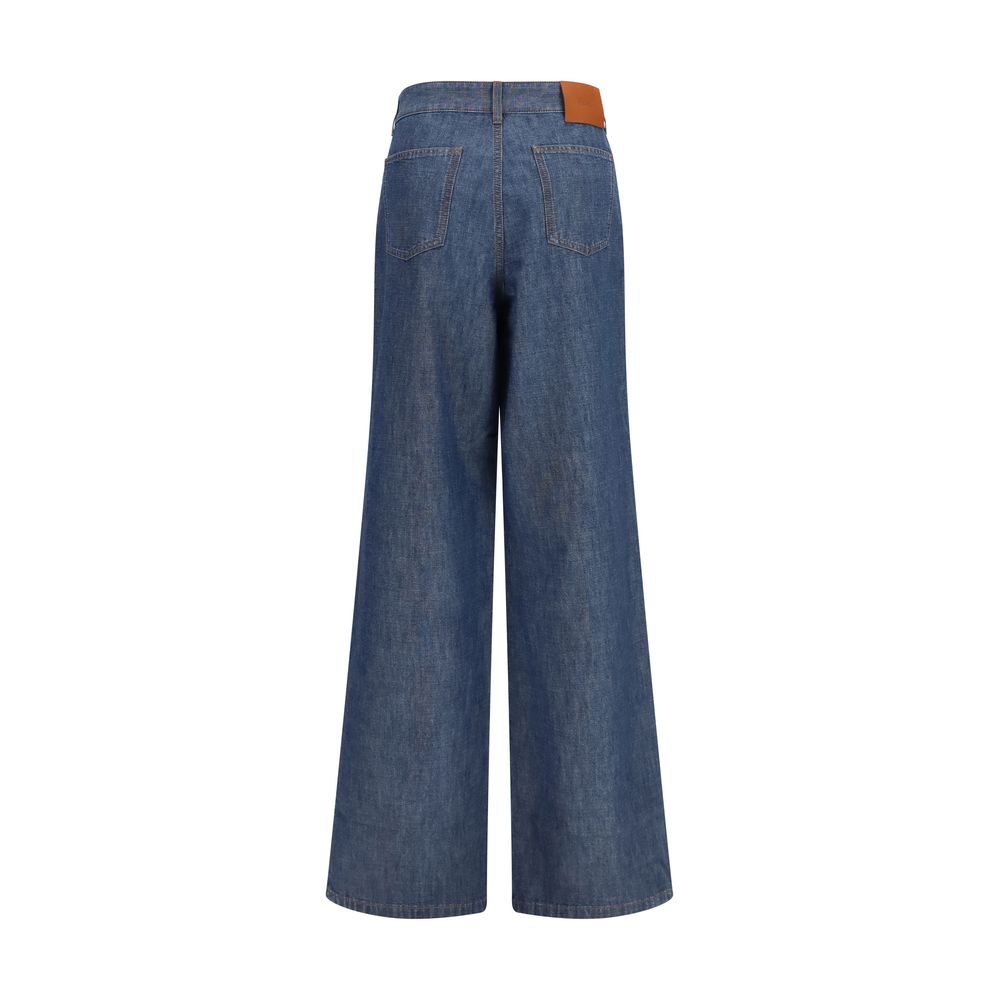 Fendi Blue Cotton Wide-Leg Chambray Jeans for Women