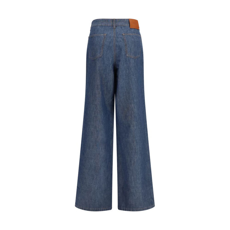 Fendi Blue Cotton Wide-Leg Chambray Jeans for Women