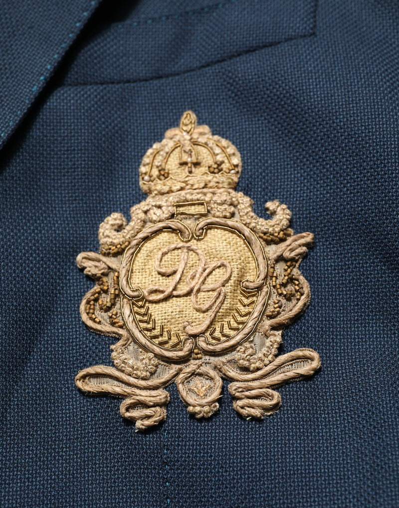 Dolce & Gabbana Blue Wool Logo Single Breasted Blazer