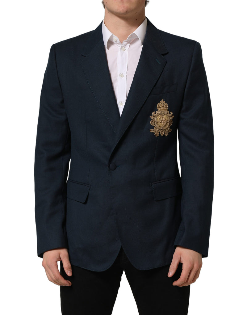 Dolce & Gabbana Blue Wool Logo Single Breasted Blazer