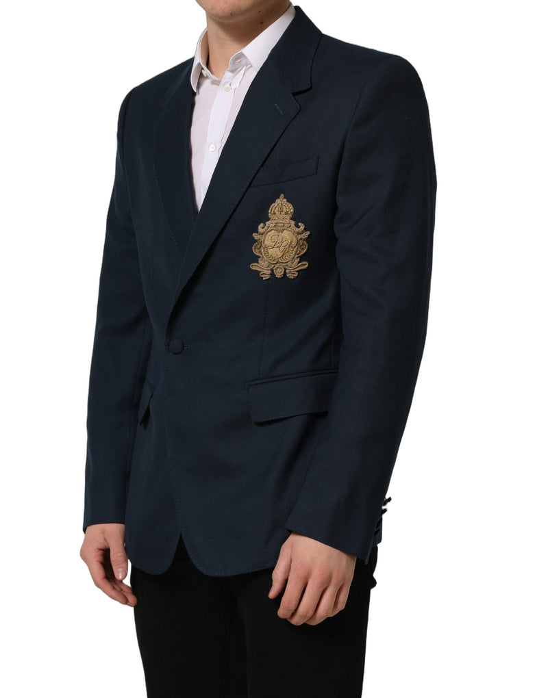 Dolce & Gabbana Blue Wool Logo Single Breasted Blazer