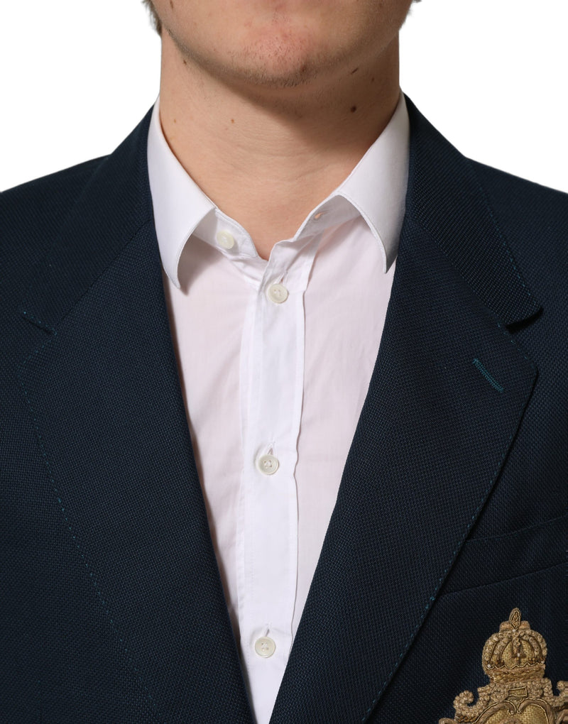 Dolce & Gabbana Blue Wool Logo Single Breasted Blazer