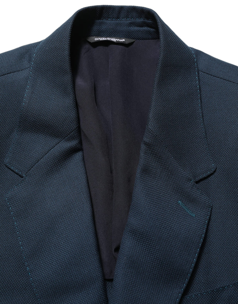 Dolce & Gabbana Blue Wool Logo Single Breasted Blazer