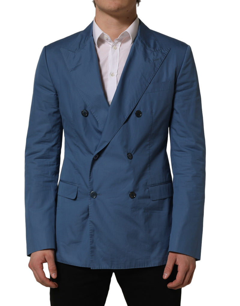 Dolce & Gabbana Blue Cotton Double Breasted Blazer for Men
