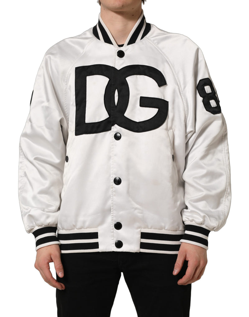 Dolce & Gabbana White DG Logo Polyester Jersey Bomber Jacket