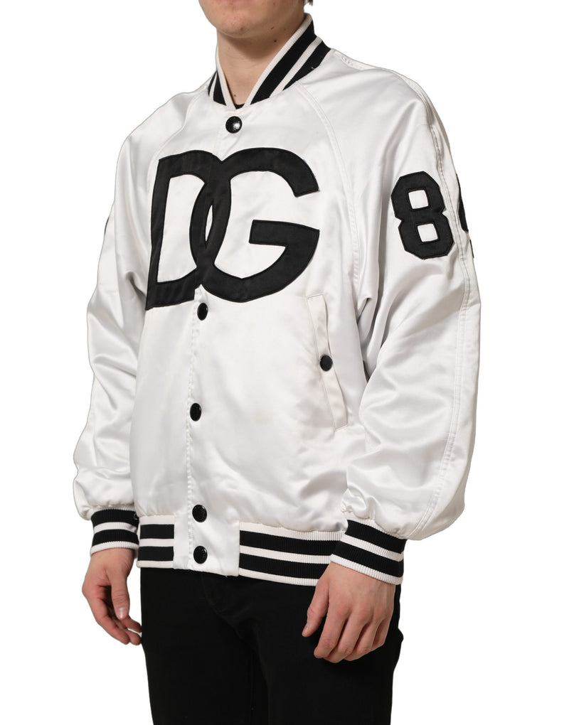 Dolce & Gabbana White DG Logo Polyester Jersey Bomber Jacket