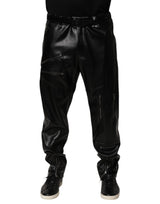 Dolce & Gabbana Black PU Leather Zipper Men Trouser Pants