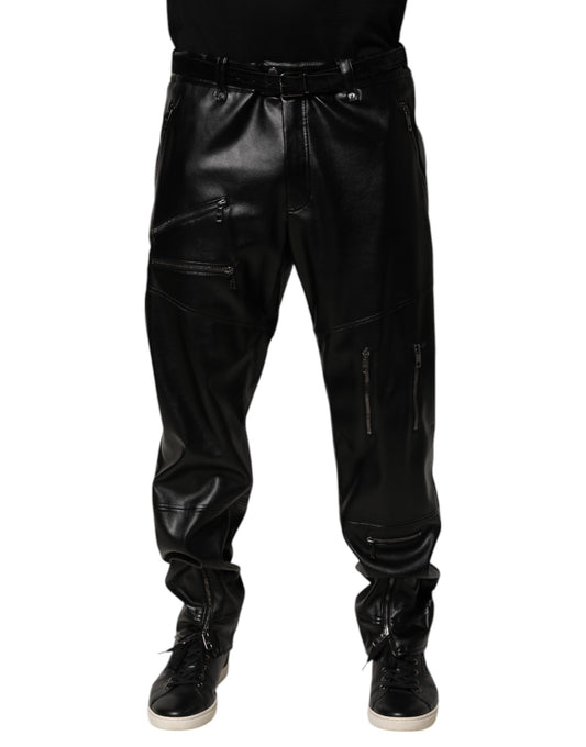 Dolce & Gabbana Black PU Leather Zipper Trouser Pants for Men