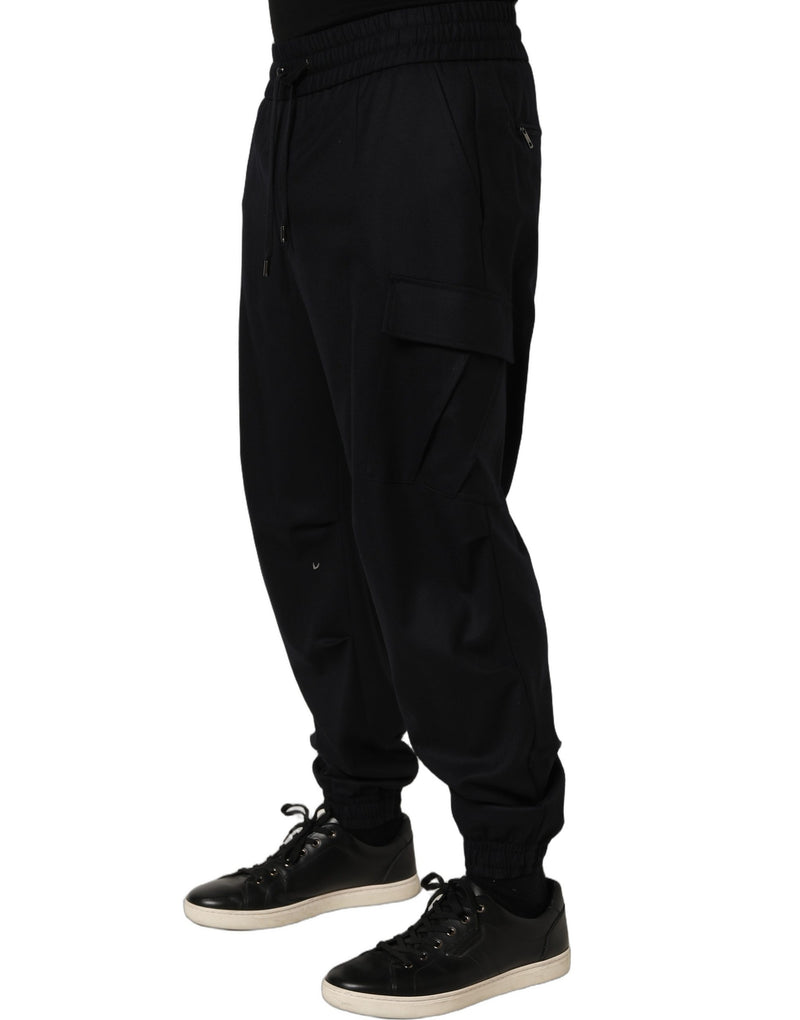 Dolce & Gabbana Black Mid Waist Cargo Jogger Sweatpants