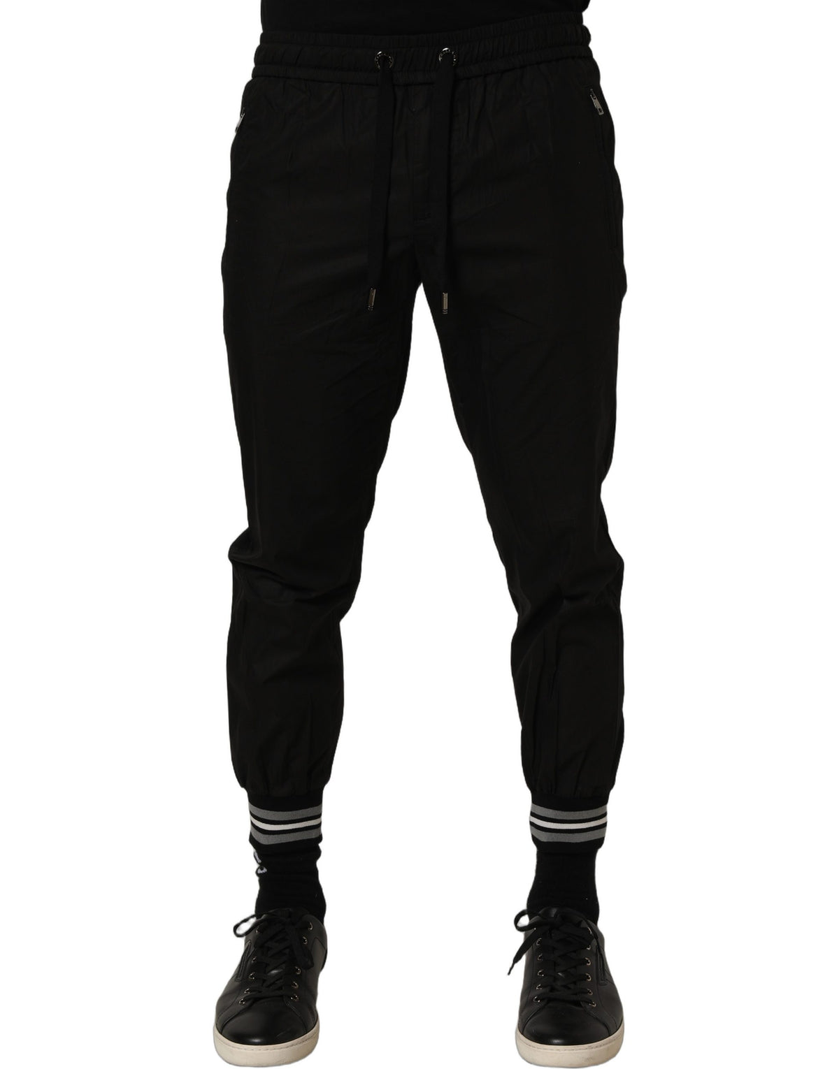 Dolce & Gabbana Black Cotton Mid Waist Jogger Sweatpants