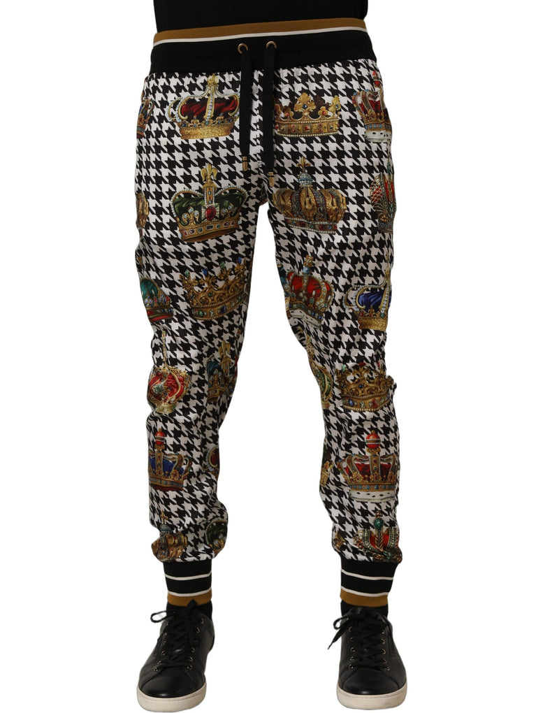 Dolce & Gabbana Multicolor Houndstooth Crown Men Sweatpants