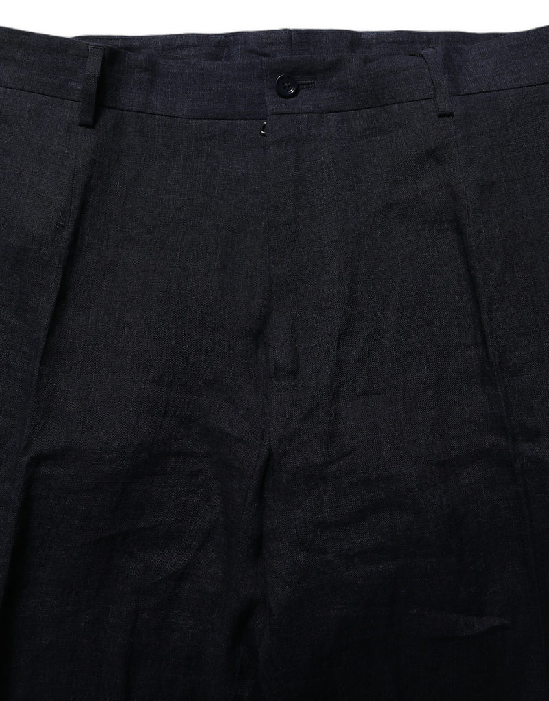 Dolce & Gabbana Black Linen Straight Leg Dress Trouser Pants