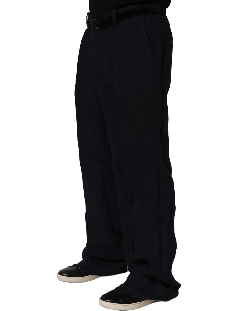 Dolce & Gabbana Black Linen Straight Leg Dress Trouser Pants