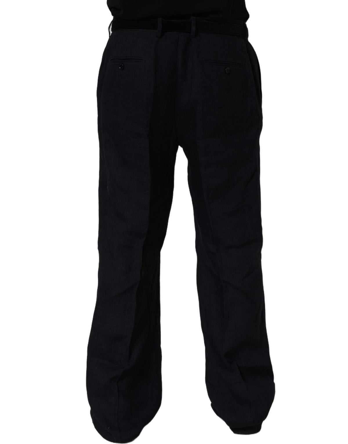 Dolce & Gabbana Black Linen Straight Leg Dress Trouser Pants