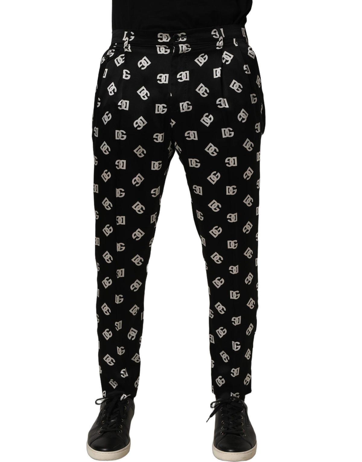 Dolce & Gabbana Black Silk Skinny Leg Dress Trousers for Men