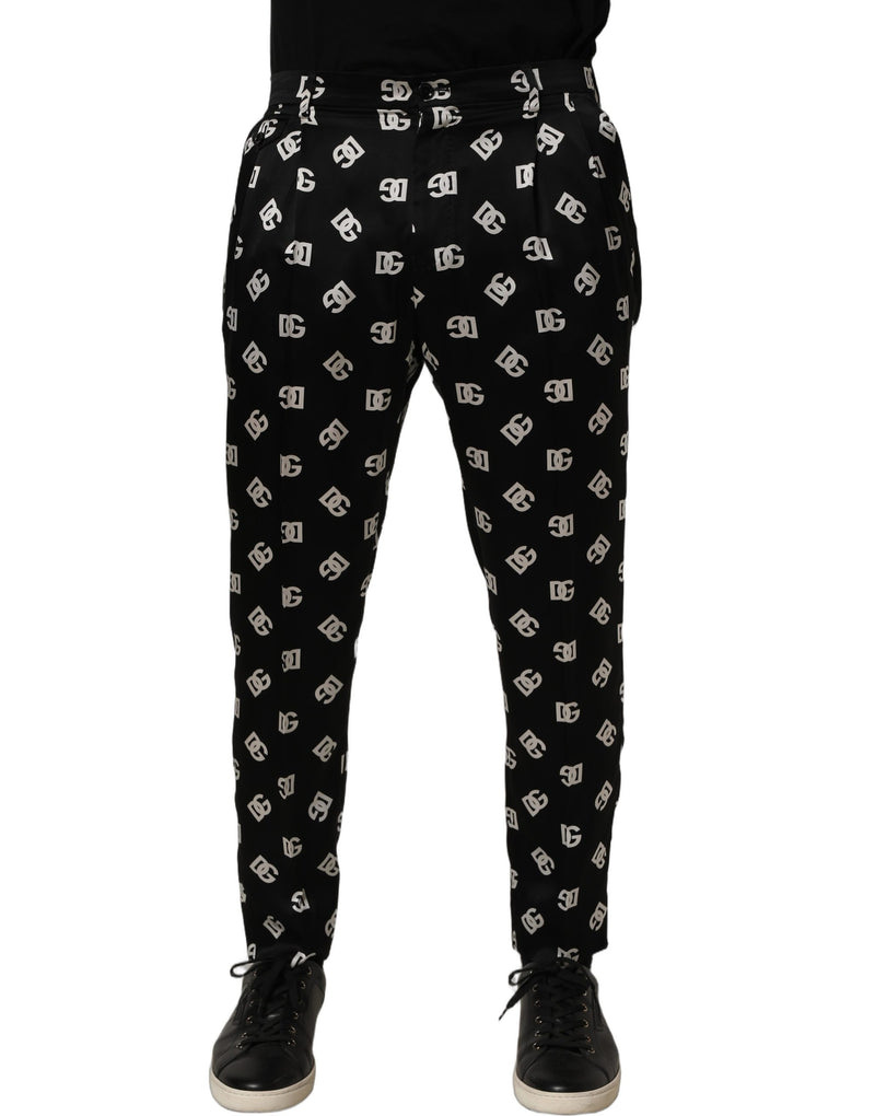 Dolce & Gabbana Black Silk Skinny Leg Dress Trousers for Men