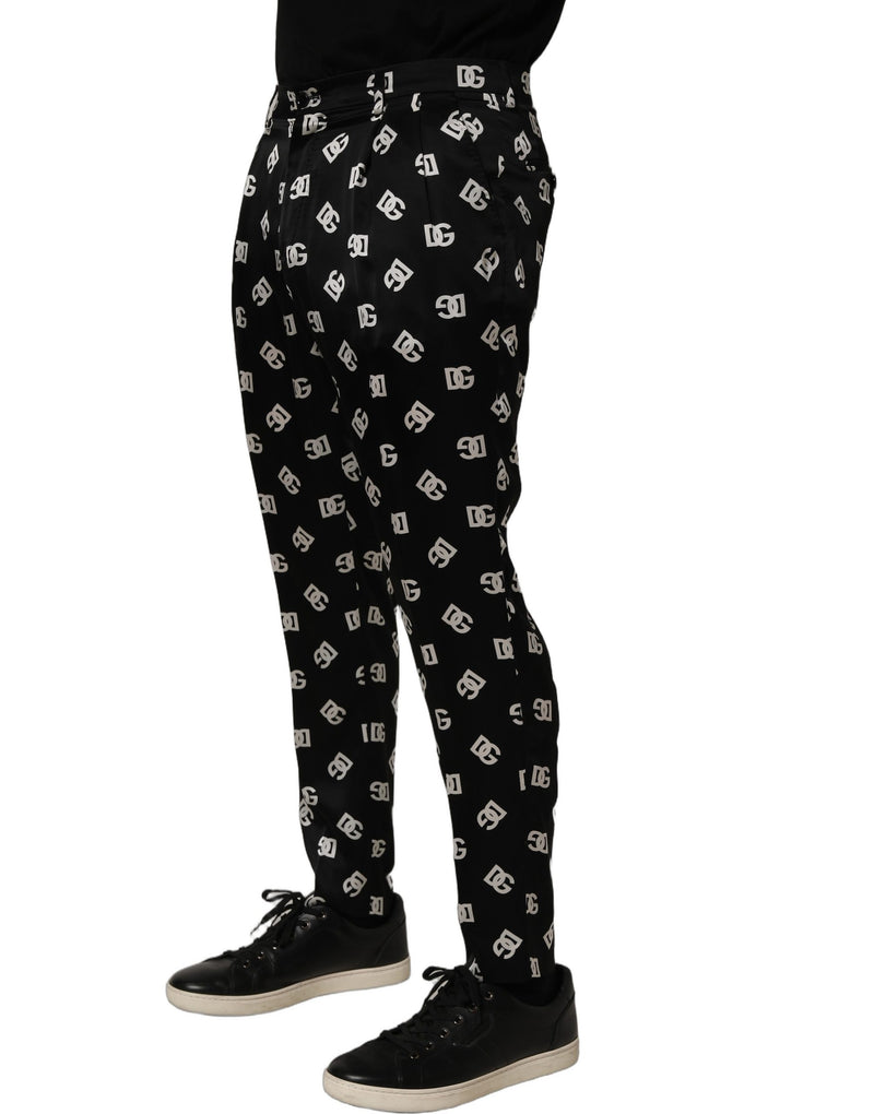 Dolce & Gabbana Black Silk Skinny Leg Dress Trousers for Men